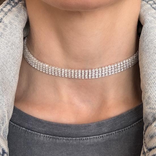 Choker Dört Sıra Su Yolu Kolye  -  Gümüş