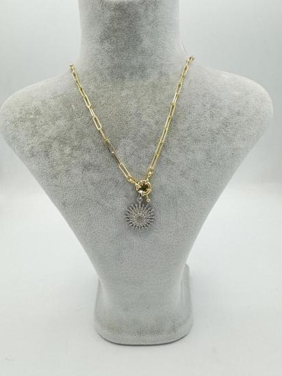 Taşlı Güneş Kolye - Özel Seri - Gold 