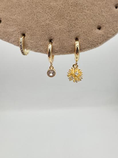 Üçlü Taşlı Topçuk Kombin Set - Özel Seri - Gold