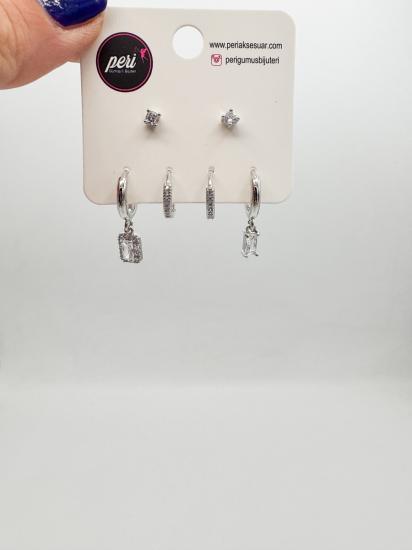 Altılı Baget Taşlı Kombin Set - Özel Seri - Gümüş