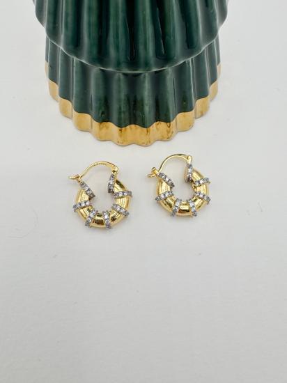 Zirkon Taşlı Halka Küpe - Özel Seri - Gold