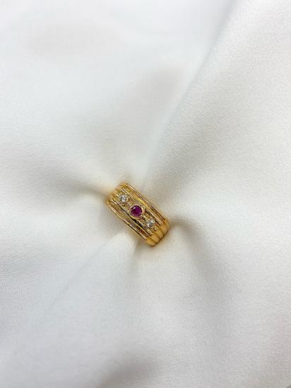 Alya Pembe Taşlı Yüzük - Gold 