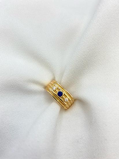 Alya Mavi Taşlı Yüzük - Gold 