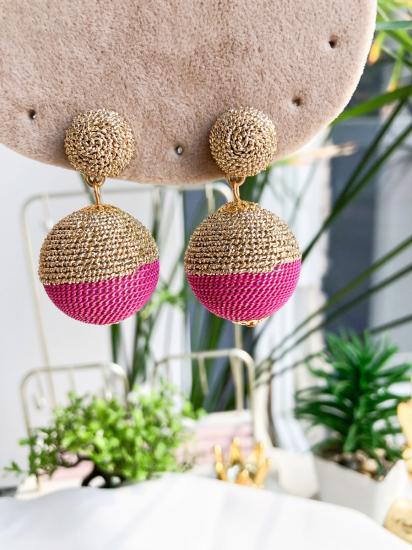 İki Renkli Top Küpe - Özel Seri - Pembe