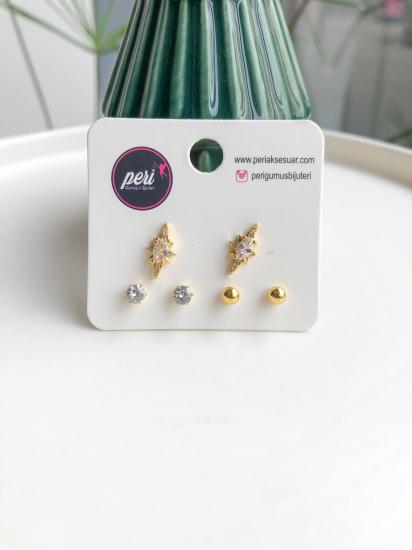 Yıldız Model Kombin Küpe Seti - Gold