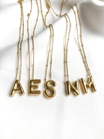 Çelik Balon Harf Kolye -Gold