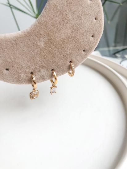 Kare Taşlı Üçlü Kombin Küpe Seti - Gold