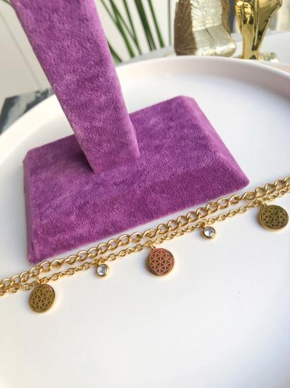 Çelik Yaşam Çiçeği Bileklik - Gold