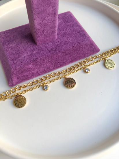 Çelik Yaşam Çiçeği Bileklik - Gold