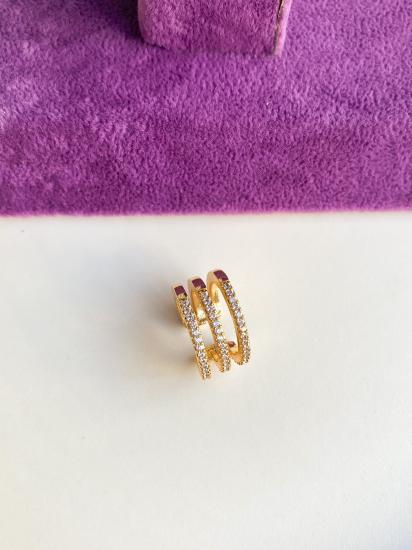 Üç Sıra Taşlı Kıkırdak Küpe - Gold Özel Seri