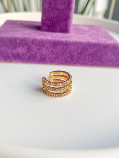Üç Sıra Taşlı Kıkırdak Küpe - Gold Özel Seri