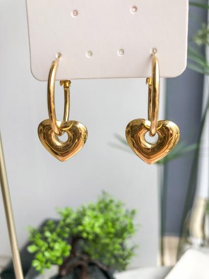 Çelik Kalp Sallantılı Küpe - Gold