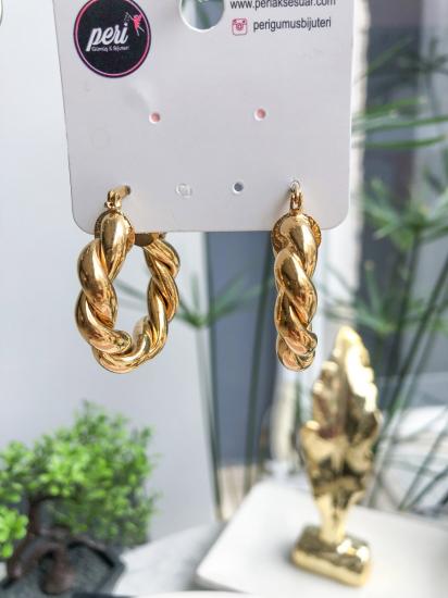 Çelik Burgu Halka Küpe - Gold