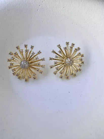 Zirkon Taşlı Yuvarlak Model Küpe - Özel Seri - Gold