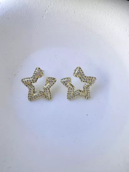 Zirkon Taşlı Yıldız Model Küpe - Özel Seri - Gold