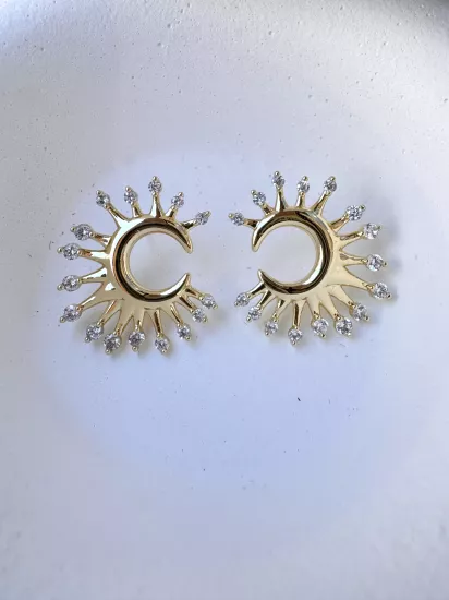 Zirkon Taşlı Ay Model Küpe - Özel Seri - Gold