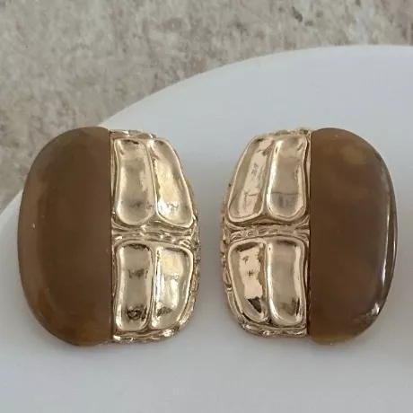 Gold Plaka Marka Model Küpe-Bej