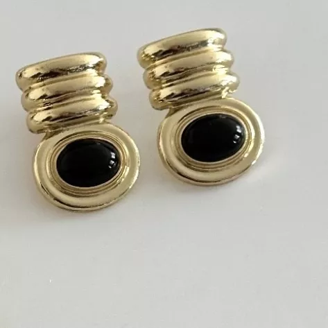 Gold Plaka Model Küpe-Siyah