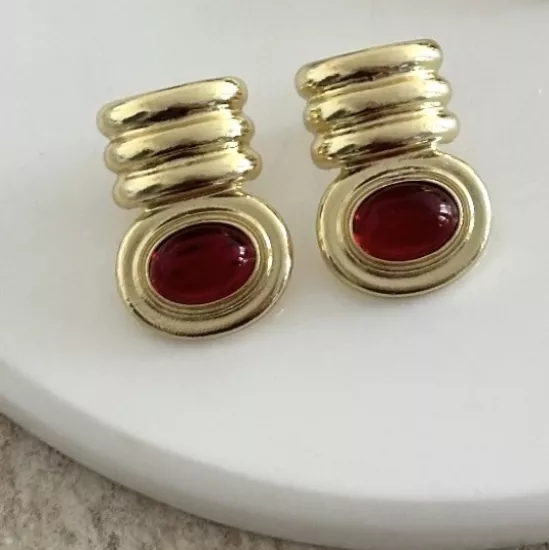 Gold Plaka Model Küpe-Kırmızı