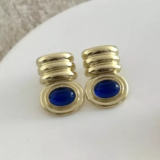 Gold Plaka Model Küpe-Mavi