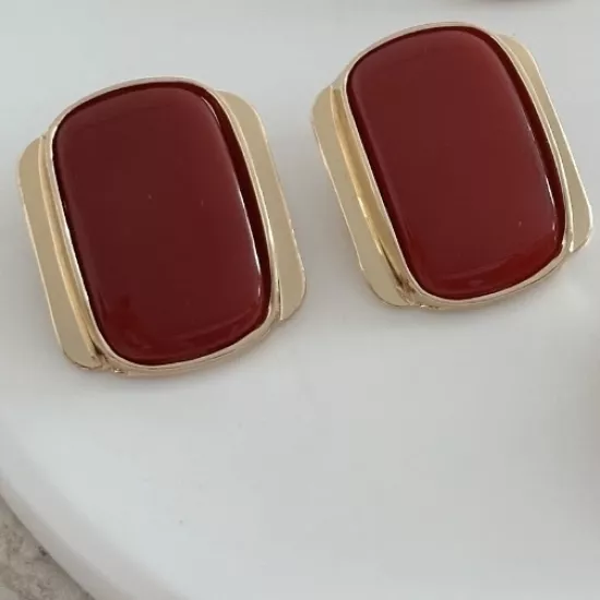 Gold Çerçeve Marka Model Küpe-Bordo