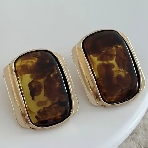 Gold Çerçeve Marka Model Küpe-Kahve