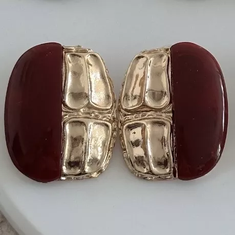 Gold Plaka Marka Model Küpe-Bordo