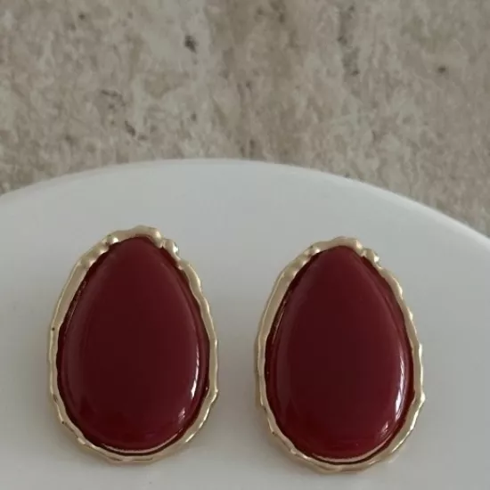 Damla Çerçeve Marka Model Küpe-Bordo